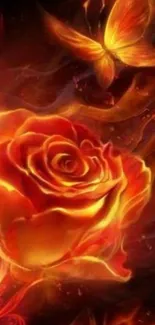 Fiery rose with glowing butterfly art