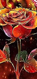 Fiery rose illustration with vibrant colors for mobile wallpaper.