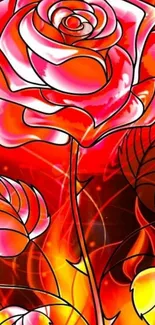 Fiery rose art wallpaper with vibrant flames.