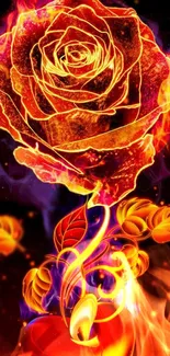 Fiery rose with glowing flames digital wallpaper