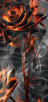 Fiery rose with swirling smoke on a dark background.