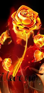 Fiery rose with glowing orange petals and artistic flames, expressing love.