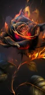 Fiery rose with flames as a phone wallpaper.