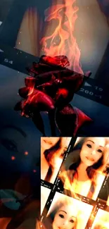 Fiery rose on film strip mobile wallpaper.