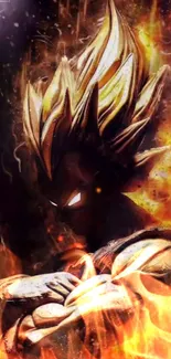 Saiyan warrior surrounded by flames and energy.