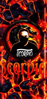 Dynamic Scorpio wallpaper with fiery lava background.