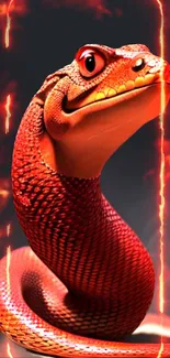 Fiery red serpent surrounded by flames on a dramatic mobile wallpaper.