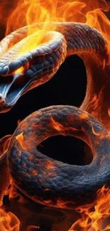 Fiery serpent engulfed in flames, vivid colors.