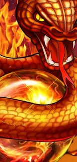 Fiery serpent with blazing flames mobile wallpaper.