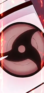 Red Sharingan eye wallpaper with fiery aura design.