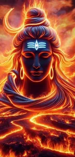 Fiery depiction of Shiva in an orange-themed mobile wallpaper.