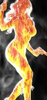 Fiery silhouette with guns on black background mobile wallpaper.