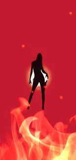 Silhouette in flames with red background mobile wallpaper.