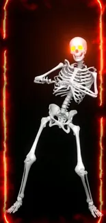 Skeleton dancing in flames mobile wallpaper, dynamic and fiery design.