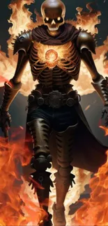 A fiery skeleton engulfed in flames, exuding a dark fantasy vibe.