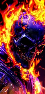 Intense fiery skeleton with vivid orange flames in mobile wallpaper.