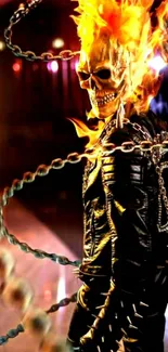 Fiery skeleton with chains mobile wallpaper.