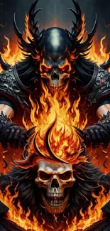 Skull and flames wallpaper with fiery details.