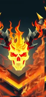 Fiery skull with horns wallpaper for phones.