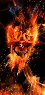 Fiery skull engulfed in dynamic flames on a dark background.