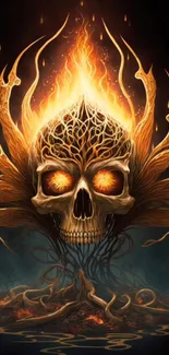 Fiery skull artwork with intricate flame design.