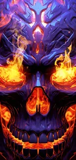 Vibrant flaming skull mobile wallpaper with intense colors.