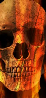 Orange fiery skull art wallpaper with dark hues.