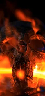 Fiery skull with bright flames in artistic design.