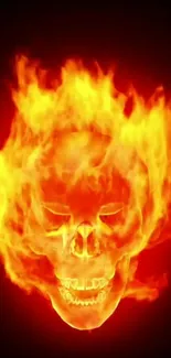 Fiery skull with vibrant flames against a dark background.