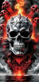 Fiery skull with flames in a gothic mobile wallpaper.