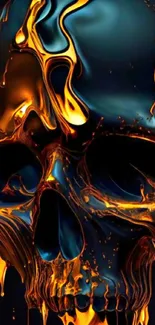 Fiery skull mobile wallpaper with vibrant orange and blue hues.