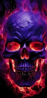 Fiery skull with purple and red flames mobile wallpaper.