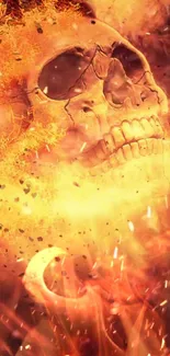 Fiery skull art with flames and intense colors creates dramatic impact.