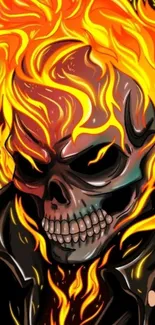 Fiery skull with vibrant orange flames in dynamic artwork.