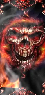 Fiery skull art wallpaper with flames.