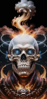 Fiery skull art with mystical flames in detailed mobile wallpaper design.