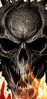 Dark skull design with fiery accents, perfect for mobile wallpaper.