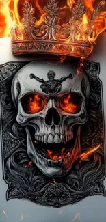 Skull on Ace card with crown in flames.