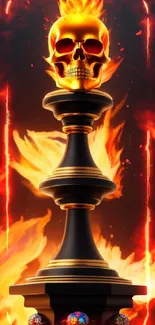 Vibrant wallpaper with a fiery skull on a chess piece, surrounded by flames.