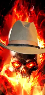 Cowboy hat on fiery skull with vibrant flames.