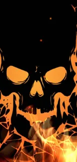 Fiery skull crack with orange glow on a dark background.