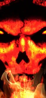 Fiery skull with intense red glow against a dark background.