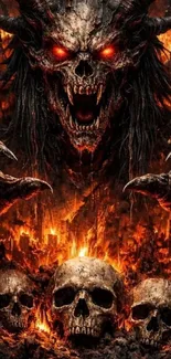 Fiery demon with skulls and flames creating a dark and intense atmosphere.