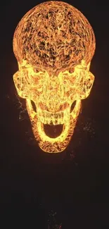 Glowing fiery skull on dark background mobile wallpaper.