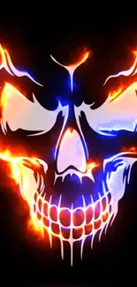 Fiery skull with blue and orange flames on a black background.