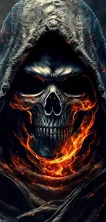 Fiery skull Grim Reaper with hood and flames