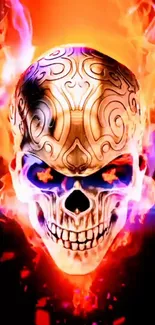 Fiery skull with vivid flames mobile wallpaper.