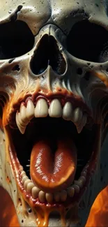 Fiery skull with flames mobile wallpaper.