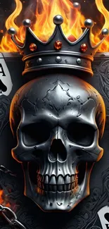 Fiery skull with crown on playing card