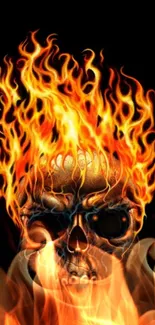 Bold fiery skull wallpaper with vibrant flames.